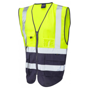 Leo Workwear W11-Y/NV Lynton Superior High Visibility Yellow Navy Waistcoat