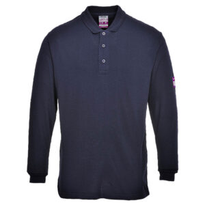 Portwest FR10 FR AS Long Sleeved Navy Blue Polo Shirt