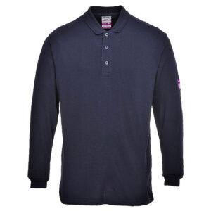 Portwest FR10 FR AS Long Sleeved Navy Blue Polo Shirt