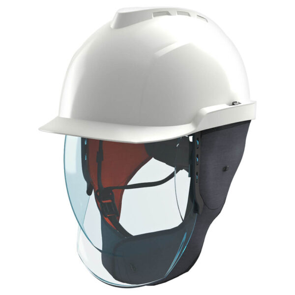 MSA V-Gard 950 Class 2 Non-Vented Protective Cap with Arc Flash Visor and Ear Flaps